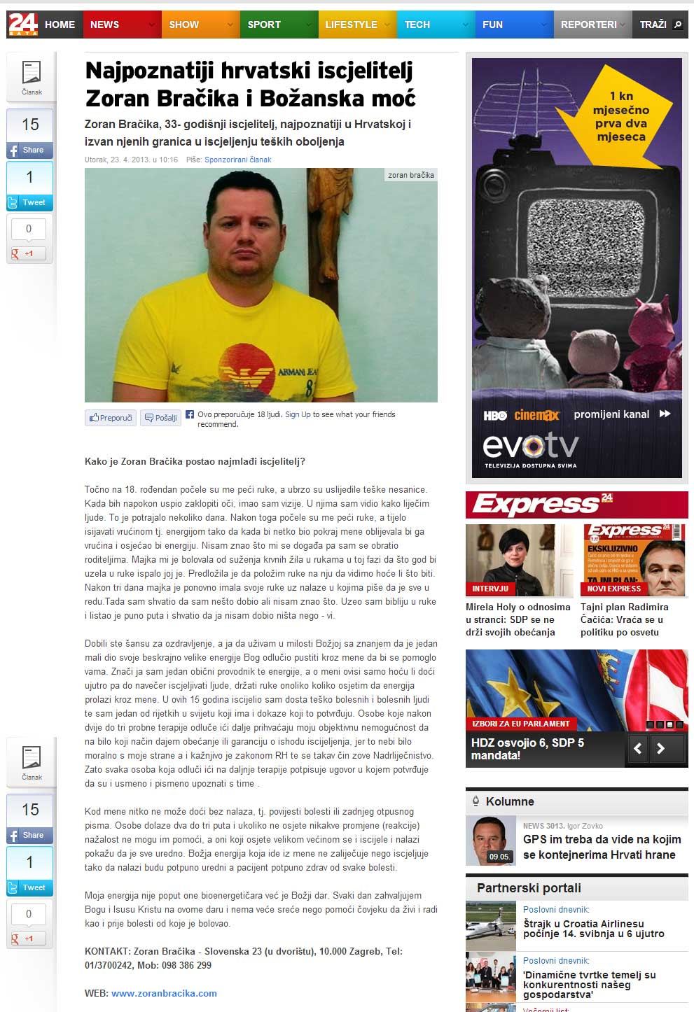 24sata — articolo su Zoran Bračika